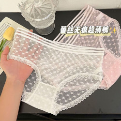 性感网纱蕾丝内裤女7A抗菌棉内档轻薄透气少女女生中腰三角裤裸感