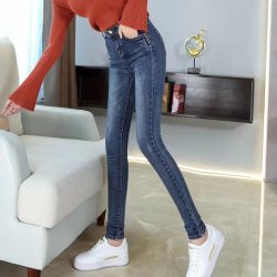 春秋季女装外穿新款高腰牛仔裤女紧身弹力韩版修身铅笔裤