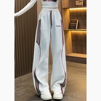 秋冬季加绒美式撞色条纹卫裤女潮牌垂感休闲裤宽松直筒伞兵阔腿裤