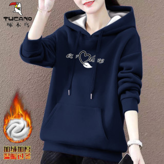 啄木鸟 加绒 啄木鸟正品2023秋冬季新款休闲女字母卫衣套头百搭连帽卫衣