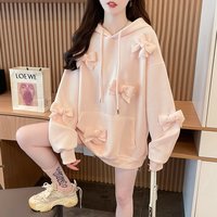 连帽卫衣女2025新款春秋季韩版宽松薄款学生设计感百搭蝴蝶结外套