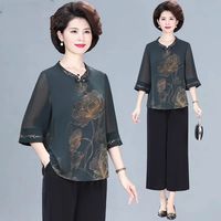 中年妈妈装夏款套装洋气上衣2023新款中老年女装奶奶夏季老人衣服