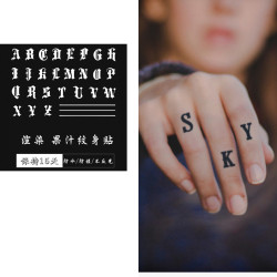 渲染 27字母线条贴画 防水持久贴纸草本纹身贴防水搓