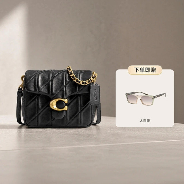 COACH TIMES SQUARE菱格纹绗缝TABBY 17号单肩包斜挎包 CW628 B4 黑色+赠蔻驰太阳镜