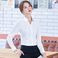 白色衬衫女长袖v领上衣职业装正装工作服设计感小众时尚气质衬衣