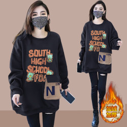 香朵儿 加绒加厚棉中长款遮臀卫衣女款秋冬季新款时尚宽松洋气百搭外套潮