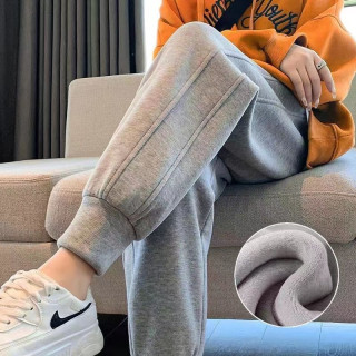 啄木鸟 加绒卫裤女秋冬百搭显瘦运动裤新款哈伦宽松束脚休闲裤女潮