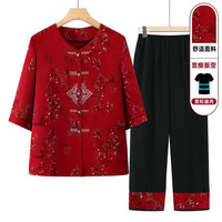 奶奶夏装套装国风七分袖衬衣中老年人女装妈妈衬衫上衣老太太衣服