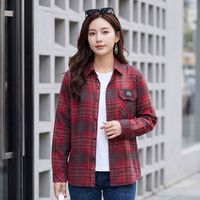 特价80-180斤春秋格子打底衬衫女 韩范洋气休闲宽松女装上衣