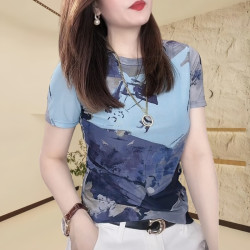 2025夏季新款时尚轻奢气质短袖t恤女韩版百搭圆领显瘦洋气小衫女