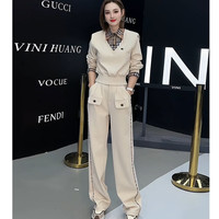 仙梦语秋冬加绒撞色格子假两件卫衣阔腿裤时尚休闲套装女气质减龄