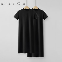 NILICO现货“度假”弹力休闲夏季简约小黑裙慵懒时尚百搭休闲显瘦