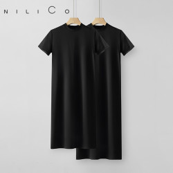 NILICO现货“度假”弹力休闲夏季简约小黑裙慵懒时尚百搭休闲显瘦