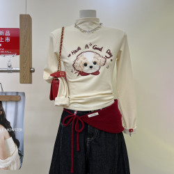 美式复古趣味卡通印加绒加厚长袖t恤女2026秋冬款漂亮出片衣服
