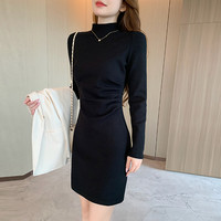 打底连衣裙女秋冬配大衣2026新款气质内搭黑色长袖包臀裙修身显瘦