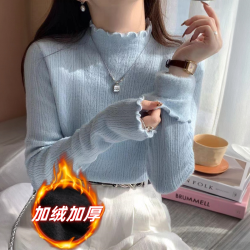 大码女装胖妹妹秋冬新款简约风纯色半高领一体绒打底衫上衣5722