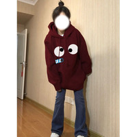 秋冬2025新款酒红色oversize连帽卫衣女美式复古宽松加绒加厚外套