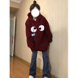 秋冬2025新款酒红色oversize连帽卫衣女美式复古宽松加绒加厚外套