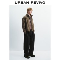 URBAN REVIVO UMF160048 复古格纹立领拉链夹克 卡其棕格子 M
