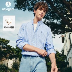 navigare 意大利小帆船纯棉长袖衬衫条纹衬衣