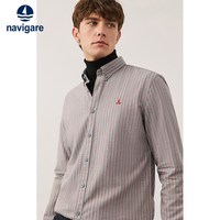navigare 意大利小帆船灰色纯棉衬衫男条纹衬衣