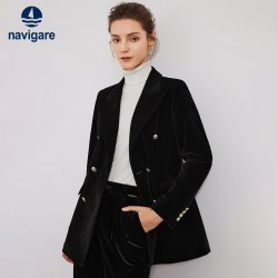 navigare 意大利小帆船黑色中长款西服西装外套女