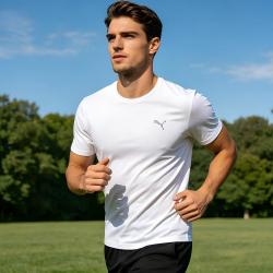 PUMA 网眼透气男士短袖t恤纯色简约速干打底衫运动休闲舒适外穿体恤