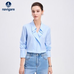 navigare 意大利小帆船休闲条纹衬衫女长袖衬衣