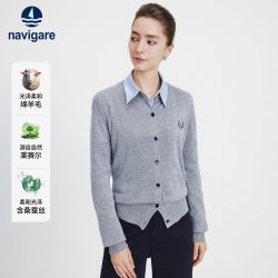 navigare 意大利小帆船圆领针织衫女毛衣开衫