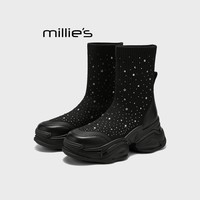 移动端：Millie's 内增高显瘦袜子靴厚底弹力靴秋冬季新款瘦瘦短靴女Q