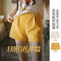 马登侧拉链休闲工装帆布短裤A字型高腰直筒宽松三分短裤子女士夏