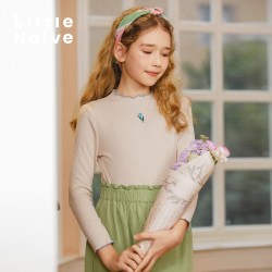 Little Naive LittleNaive春秋新款打底衫女童洋气上衣长袖中小童打底针织上衣