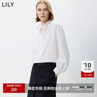 LILY 2026秋新款女装简约花边立领微宽松休闲浅色衬衫