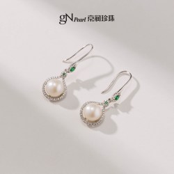 京润珍珠 梦瑶 925银8-9mm淡水珍珠耳钉强光馒头珠耳饰送闺蜜女友A