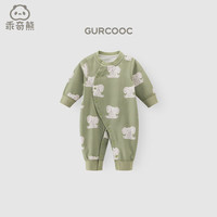 乖奇熊 新生儿衣服可爱外出婴儿连体衣春秋男女宝宝纯棉哈衣爬服 暮色绿/萌象乐园