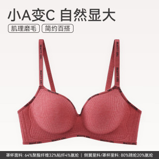 芬腾 内衣女士无钢圈大胸显小透气文胸聚拢大胸一体式无痕全罩杯胸罩 1173蜜酱红  M