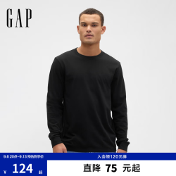 Gap 男女装秋季基础款纯棉圆领常规长袖T恤上衣美版795651 黑色 S 美码  M亚洲码175/92A