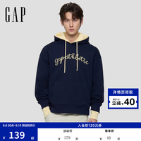 Gap 男女装秋季logo刺绣毛圈套头连帽卫衣休闲上衣854715 海军蓝 M (170/92A)亚洲尺码