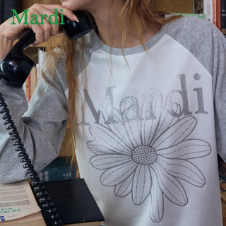 MARDI 玛尔帝 撞色插肩袖雏菊印花 女士长袖T恤