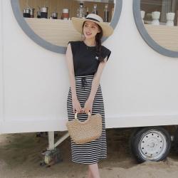 ARIOSEYEARS 女t恤高级感夏季黑色t恤无袖上衣显瘦