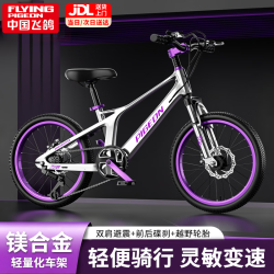 飞鸽儿童镁合金自行车6-15岁青少年男女孩学生轻便减震山地车22寸紫