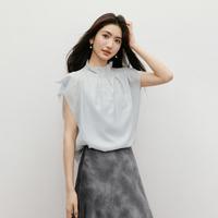 红袖 【花苞立领】对丝荷叶边压褶小飞袖上衣女士两件套