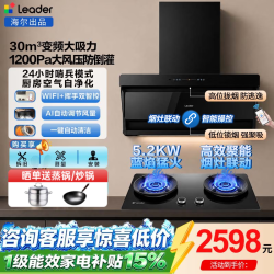 海尔 新款抽油烟机家用30立方变频大吸力顶侧双吸油烟机燃气灶具套装厨房三件套一级能效Leader