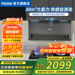 海尔 30m³大吸力变频抽油烟机家用顶侧三吸热熔洗自清洁AI智能巡航APP智联烟灶