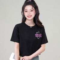 限尺码：DEBRAND 纯棉短袖T恤女时尚印花半袖体恤休闲显瘦减龄圆领短袖上衣女