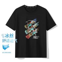 德尔惠 国潮印花时尚透气夏季户外运动T恤男纯色休闲上衣男