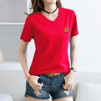 限尺码：德尔惠 夏季热销女士修身短袖T恤女设计感V领时尚简约上衣