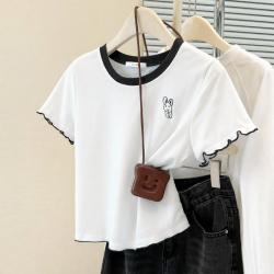 菲尔 真维斯集团夏季拼色打底衫短袖BM风短款T恤女式上衣