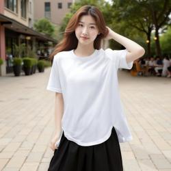 真维斯 Z+ 夏季纯棉亲肤舒适女款短袖T女不规则对称衣长宽松显瘦短袖上衣女