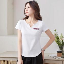 菲尔 真维斯集团设计感辣妹风V领短袖t恤正肩修身高腰短款上衣打底